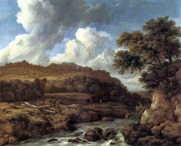 Пейзаж с лесистыми холмами и ручьем   Якоб ван Рейсдал